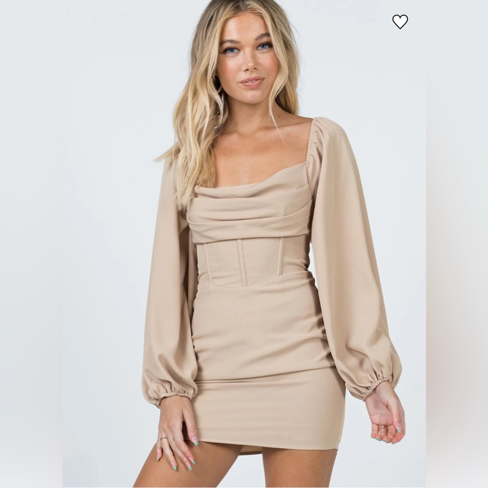 PRINCESS POLLY NWT Lillie Long Sleeve Beige Mini Dress - Size 4 - Neutral